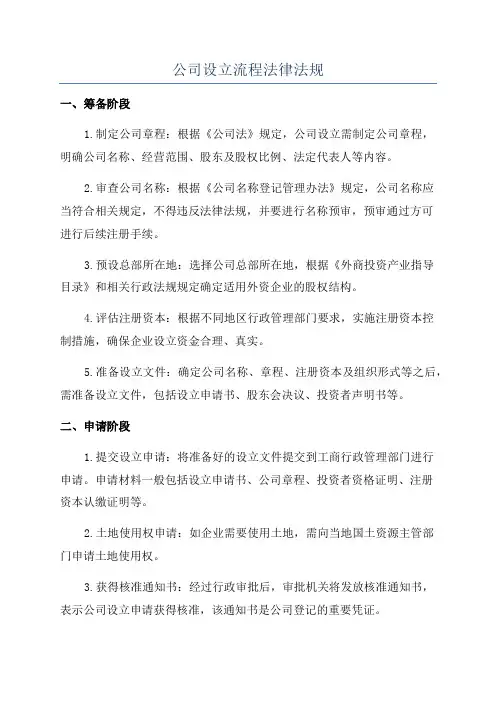 公司设立流程法律法规