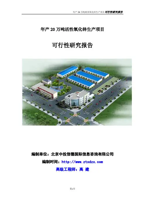 年产20万吨活性氧化锌生产项目可行性研究报告