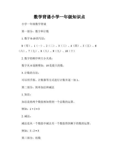 数学背诵小学一年级知识点