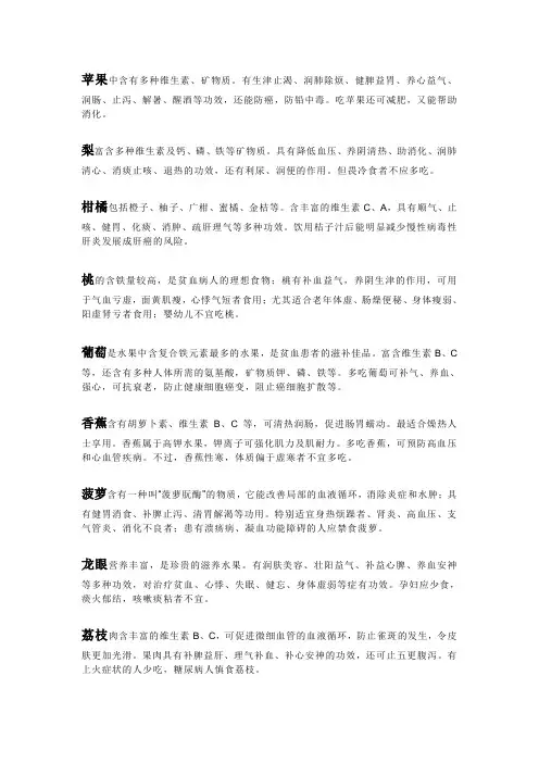 各种水果营养介绍