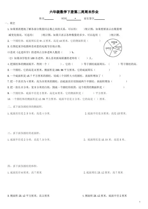 (苏教版)六年级数学下册第二周周末作业
