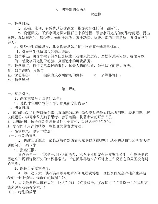 一块特别的石头教案
