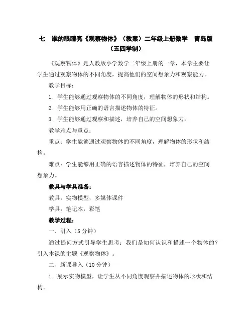 七谁的眼睛亮-《观察物体》(教案)二年级上册数学青岛版(五四学制)