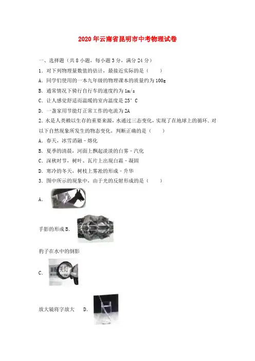 云南省昆明市2020年中考物理真题试题(含解析)