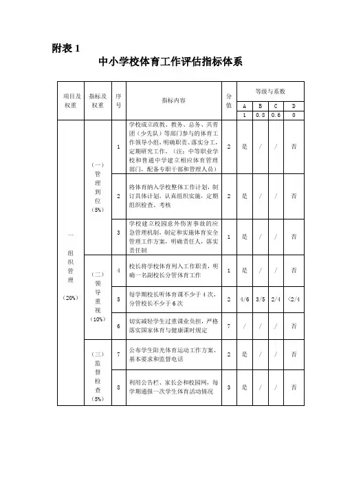 《中小学校体育工作评估指标体系》和《中小学校体育工作评估结果报表》