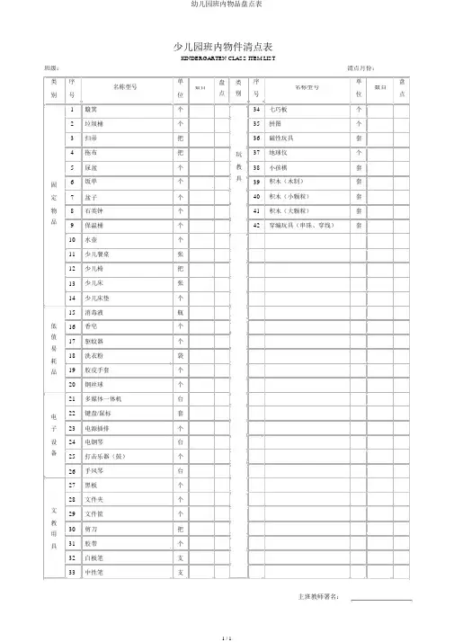 幼儿园班内物品盘点表