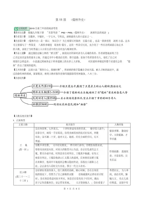 最新2020年中考语文名著阅读复习：《儒林外史》