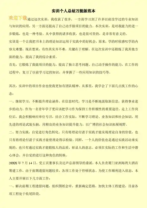 实训个人总结万能版范本