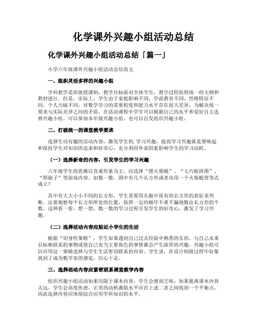 化学课外兴趣小组活动总结