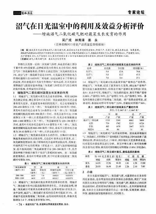 沼气在日光温室中的利用及效益分析评价——增施沼气二氧化碳气肥对蔬菜生长发育的作用