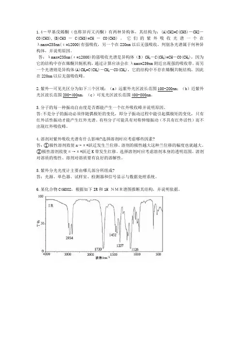 现代分析化学 红外 拉曼光谱作业