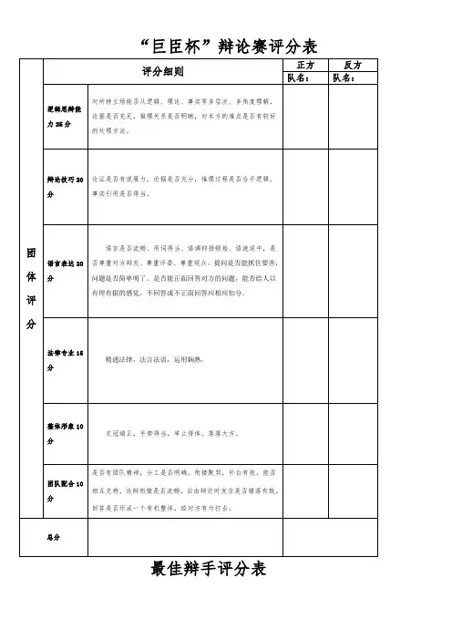 辩论赛评分标准细则及评分表
