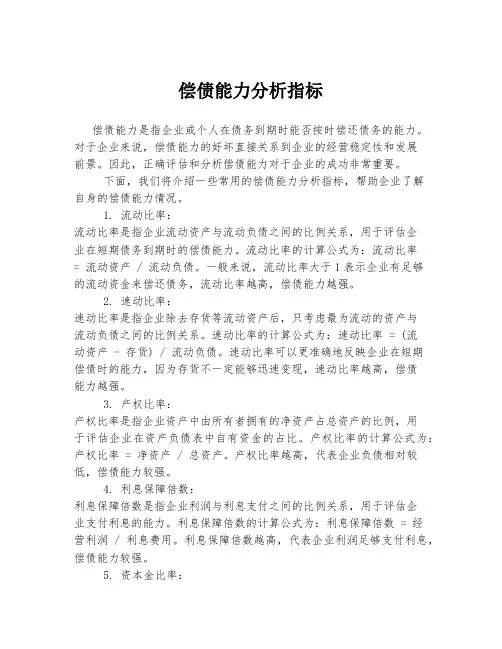 偿债能力分析指标