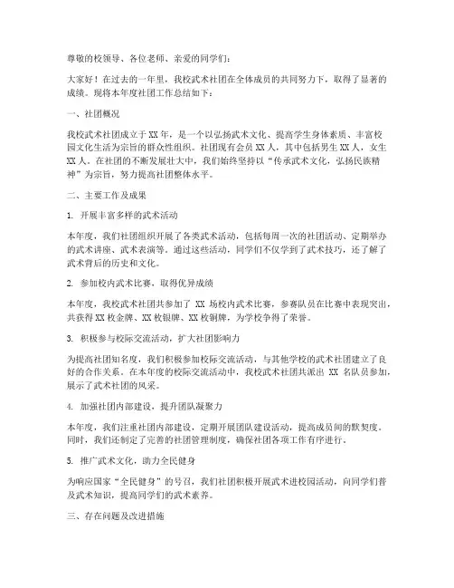武术社团年度汇报总结范文