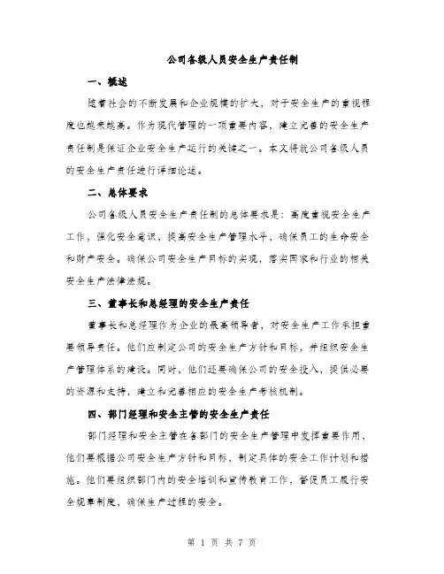 公司各级人员安全生产责任制（三篇）