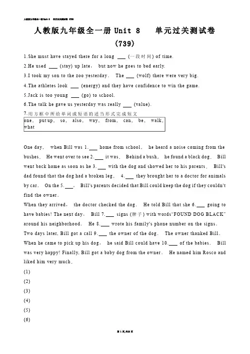 【初中英语】人教版九年级全一册Unit 8   单元过关测试卷 (练习题)