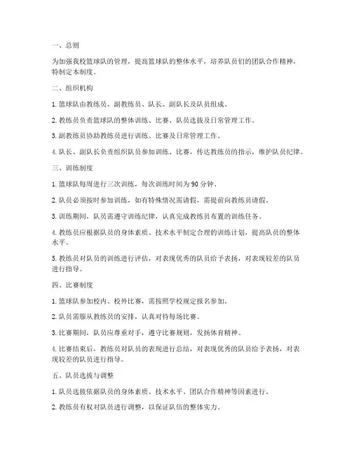 中学学校篮球队管理制度