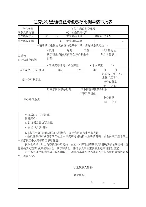 住房公积金缓缴暨降低缴存比例申请审批表.docx