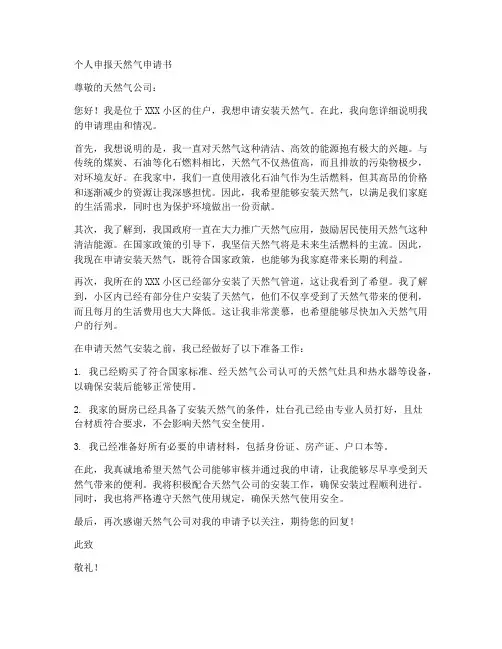 个人申报天然气申请书