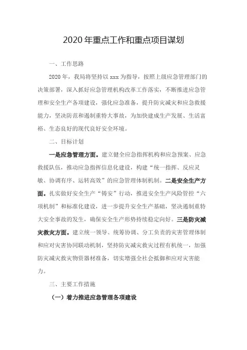 2020年重点工作和重点项目谋划