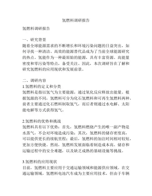 氢燃料调研报告