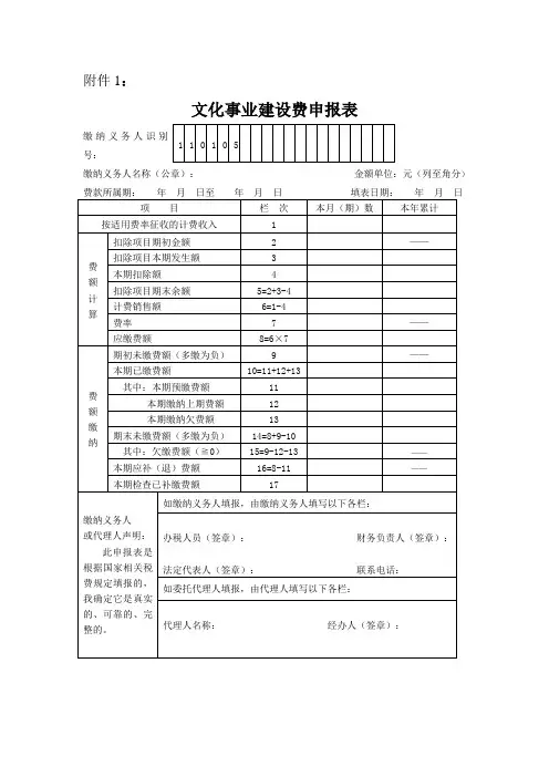 文化事业建设费申报表及填表说明
