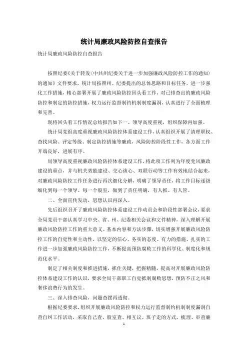 统计局廉政风险防控自查报告