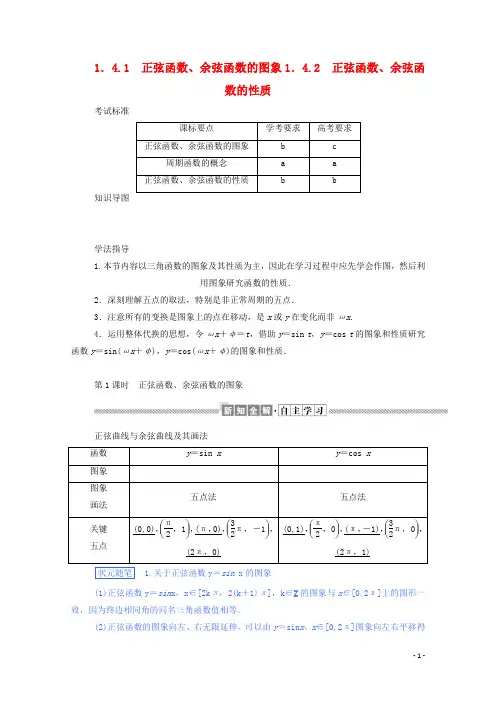 高中数学第一章1.4.1正弦函数余弦函数的图象1.4.2正弦函数余弦函数的性质学案含解析新人教A版必修4