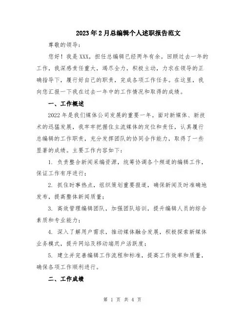 2023年2月总编辑个人述职报告范文