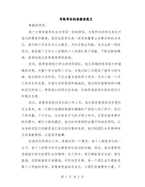 写给单位的表扬信范文