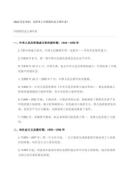 中国现代史大事年表