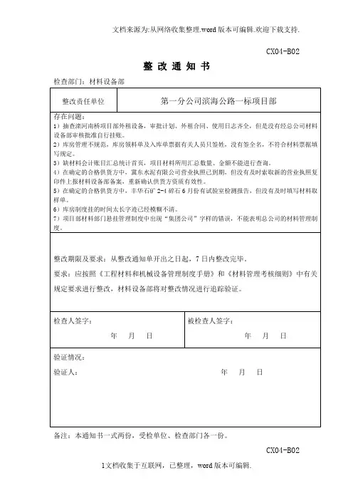 整改通知单样表