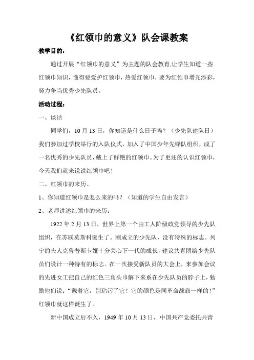 红领巾队会课教案