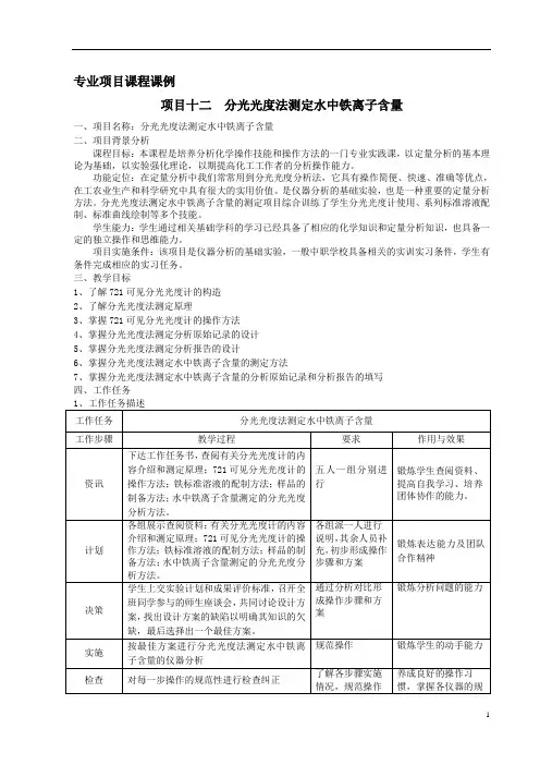 应用分光光度法测定水中铁离子含量