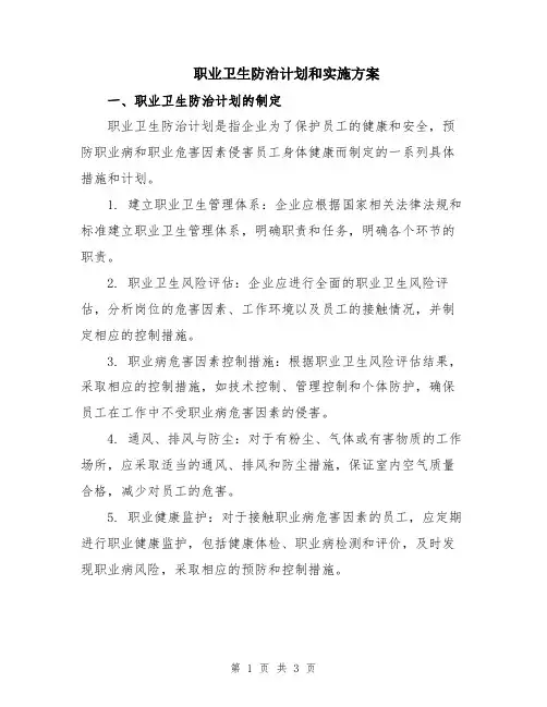 职业卫生防治计划和实施方案