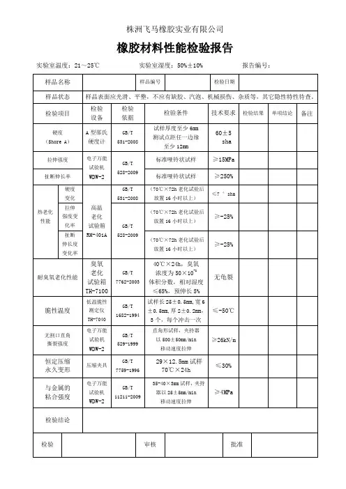 橡胶材料性能检验报告