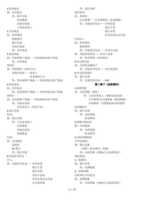 财务会计学全部会计分录
