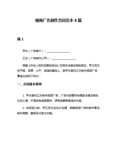 视频广告制作合同范本6篇