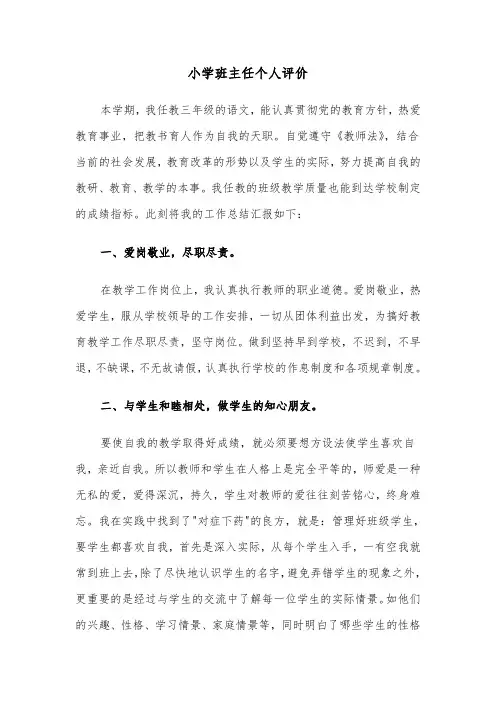 小学班主任个人评价（三篇）
