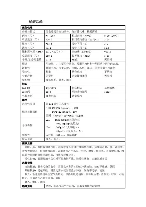 醋酸乙酯安全技术说明书
