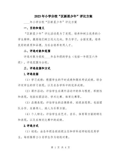 2023年小学分校“区新星少年”评比方案