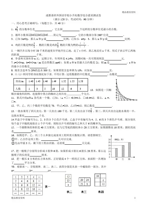 嘉祥外国语学校小升初数学综合素质