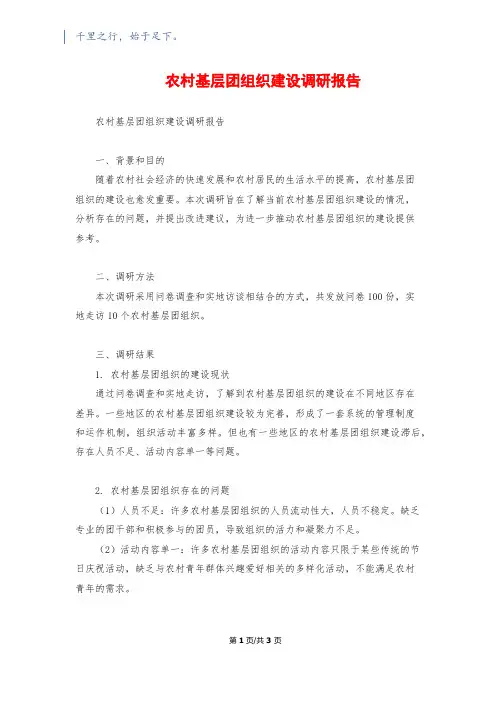 农村基层团组织建设调研报告