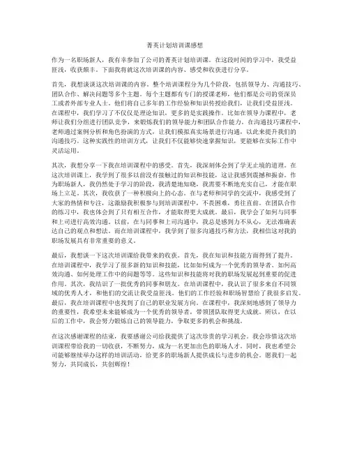 菁英计划培训课感想