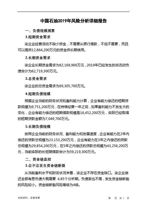 中国石油2019年财务风险分析详细报告