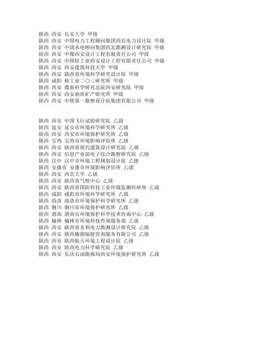 陕西省具有环评资质的单位和企业
