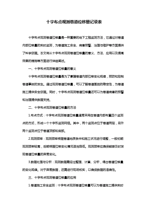 十字布点观测巷道位移量记录表