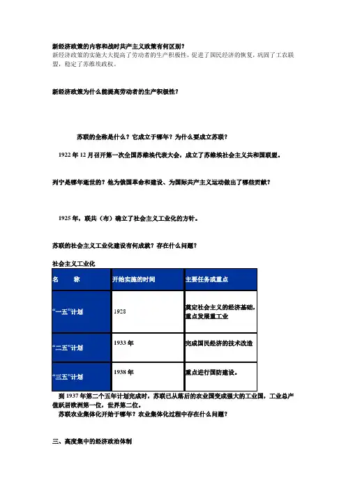新经济政策的内容和战时共产主义政策有何区别