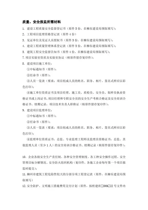 质量、安全报监要求