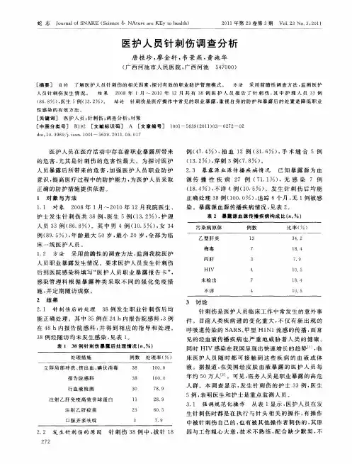 医护人员针刺伤调查分析